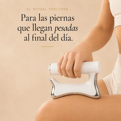 Ritual Sveltora para las piernas: masajeador con calor y cabezal Gua Sha sobre el muslo